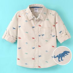 Simply Premium Cotton Full Sleeves Shirt Dino Print- Beige-image-22