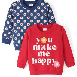 Babyhug 100% Cotton Knit Full Sleeves Floral Graphics Sweatshirts Pack of 2 - Red & Blue-image-5