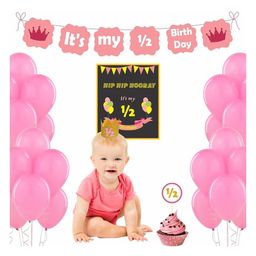 Untumble Pink Half Birthday Decorations for Baby Girls - Pack of 24-image-47