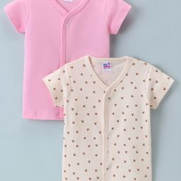 Ben Benny Interlock 100 % Cotton Knit Half Sleeves Set Of Vests Pack of 2 Solid & Polka Dot Print - Pink & White-image-20