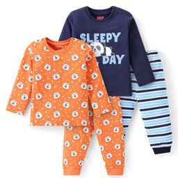 Babyhug Cotton Knit Full Sleeves Night Suits Bear Print Pack of 2 - Multicolor-image-71