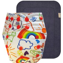 Dumbledo Premium WhiteDrawing Free Size Leak proof Washable Unisex Reusable Cloth Diaper With 6-layer Black Insert Pack of 1 - White-27