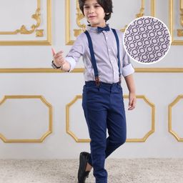 Mark & Mia Full Sleeves Printed Shirt & Trouser Set with Bow & Suspender  - Navy Blue-image-33