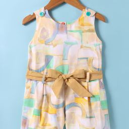 Dew Drops Cotton Knit Sleeveless Printed Jumpsuit - Yellow-image-28