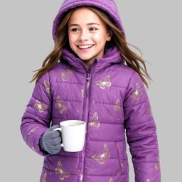 Pine Kids Woven Full Sleeves Padded Hooded Jacket with Glitter Butterfly Print - Purple-image-63