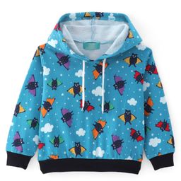 Tiara Fleece Full Sleeves Bats Printed Hoodie - Blue-image-86