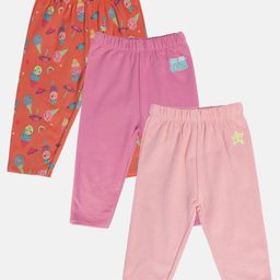 MINI KLUB Cotton Pack Of 3 Bright Little Star Text & Ice Creams Printed Leggings - Grey Orange & Pink-image-92