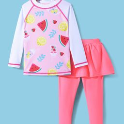 KIDLINGSS Full Sleeves Fruits Printed Top & Leggings With Attached Skirt - Pink-picture-19