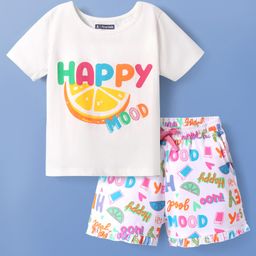 Pine Kids 100% Cotton Bio Washed Half Sleeves Shorts Night Suit With Fruit Print - White-image-78