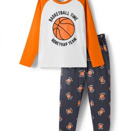 Honeyhap Premium Cotton Knit Full Raglan Sleeves Night Suit with Bio Finish & Basketball Print - Orange Peel & Dark Shadow-picture-11