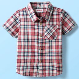 Babyhug 100% Cotton Half Sleeves Checks Shirt With Collar - Red-image-7