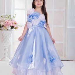 Tiny Kingdom Satin Woven Sleeveless Floral Applique Detailed Gown - Blue-image-7