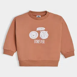 Mi Arcus Knit Full Sleeves Baby Animals Puff Printed Sweatshirt - Rust Orange-picture-21