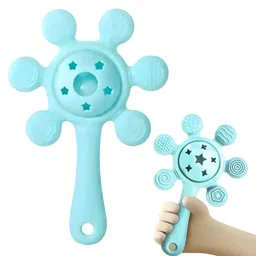 COZY VIBES Multi-Textured Soft Silicone Gum Massager Oral Care Jhunjhuna Lightweight Soothing Teether with Rattle Sound-PACK OF 1 - COLOR MAY VARY-picture-25