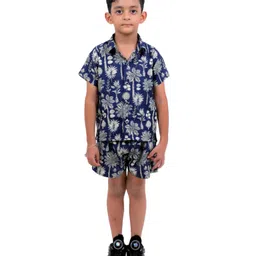 Tilism Knit Half Sleeves Trees Printed Shirt & Shorts Coordinating Night Suit Set - Multi Colour-picture-28