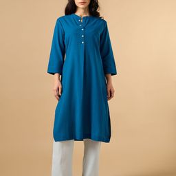 COTTONS DAILY Mandarin Collar Linen Straight Kurta-image-67