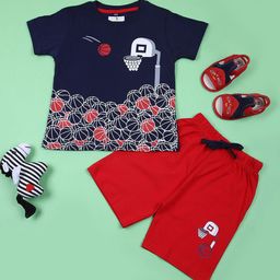 V-Mart Boys Printed Round Neck Pure Cotton T-Shirt With Shorts-image-46