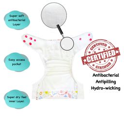 Dumbledo Premium WhiteDrawing Free Size Leak proof Washable Unisex Reusable Cloth Diaper With 6-layer Black Insert Pack of 1 - White image 2