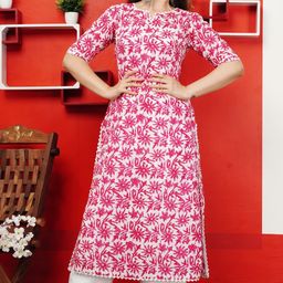 Shivaradhya Designers Women Floral Printed Regular Pure Cotton Kurta with Trousers-picture-37