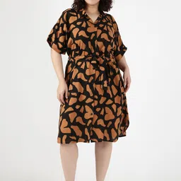 The Pink Moon Women Printed Tie-up Shirt Dress-image-52