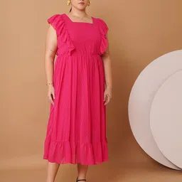 Sztori Self Design Ruffles Detail Georgette Fit & Flare Midi Dress-13