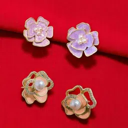 Krelin Set Of 2 Gold Plated Pearls Beaded Floral Studs-image-63