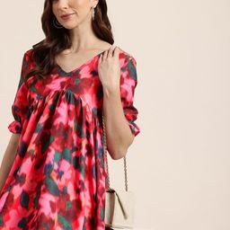 HERE&NOW V-Neck Floral Print Empire Mini Dress-image-41