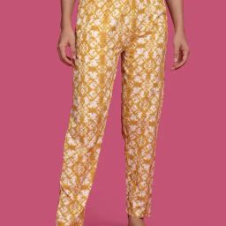 Kryptic Yellow Cotton Relaxed Fit Printed Pants-image-9