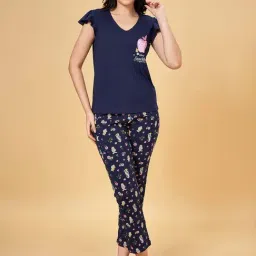 Dreamz by Pantaloons Navy Cotton Printed T-Shirt Pyjamas Set-picture-44