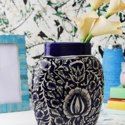 VarEesha Blue Ceramic Mughal Organic Vase-picture-2