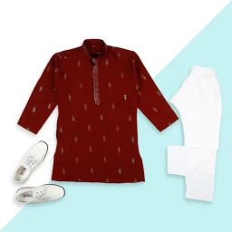 Kids Island Boys Maroon Sequence Kurta Sets-picture-5