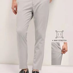 The Bear House Grey Polyester Slim Fit Solid Formal Trousers-image-52