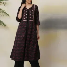 Biba Black Embroidered Straight Kurta-image-95