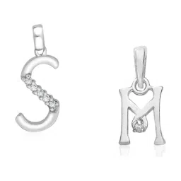 Taraash 92.5 Sterling Silver 'S' & 'M' Initial Letter Couple Pendants-image-62