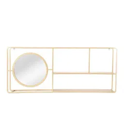 Home4U Golden Mild Steel Wall Shelve With Mirror - Set of 1-image-46