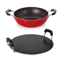 Nirlon Red Aluminium Heavy Gauge Non-Stick Kadhai And Tawa Cookware Set of 2-7