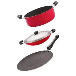Nirlon Red Aluminium Non-Stick Cookware Set of 3-15