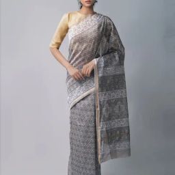 Unnati Silks Grey Silk Cotton Printed Saree With Unstitched Blouse-image-80