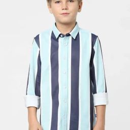 Jack & Jones Junior Cashmere Blue Cotton Striped Full Sleeves Shirt-image-9