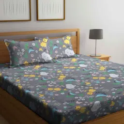 Klotthe Character based Multicolor 210 TC Cotton King Bedsheet with 2 Pillow Covers-image-83