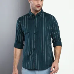 Dennis Lingo T-Green Cotton Slim Fit Striped Shirt-image-47