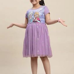 Kidsville Frozen Printed Violet Dress For Girls-picture-18