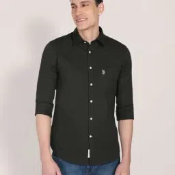 U.S. Polo Assn. Dark Green Regular Fit Cotton Shirt-picture-43