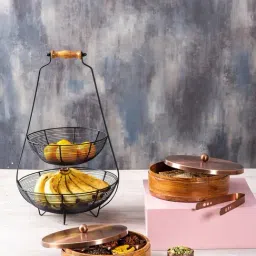 Nestroots Printed Copper Gold Wood Serving Set of 3-30