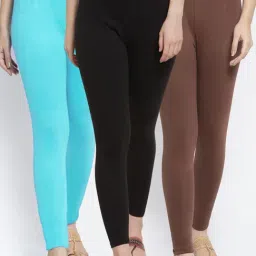 Gracit Black & Brown Mid Rise Leggings - Pack Of 3-image-96