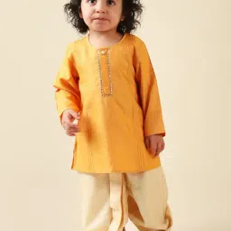Fabindia Kids Orange & Cream Solid Full Sleeves Kurta With Dhoti-picture-13