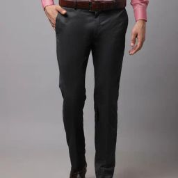 Cantabil Dark Grey Regular Fit Flat Front Trousers-image-41