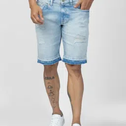 Spykar Light Blue Cotton Regular Fit Denim Shorts-picture-13