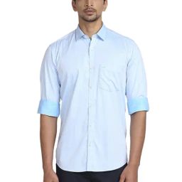 ColorPlus Blue Cotton Tailored Fit Printed Shirt-picture-1