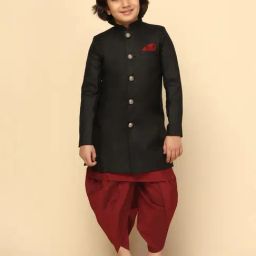 KISAH Black & Maroon Solid Full Sleeves Kurta, Sherwani with Dhoti-image-58
